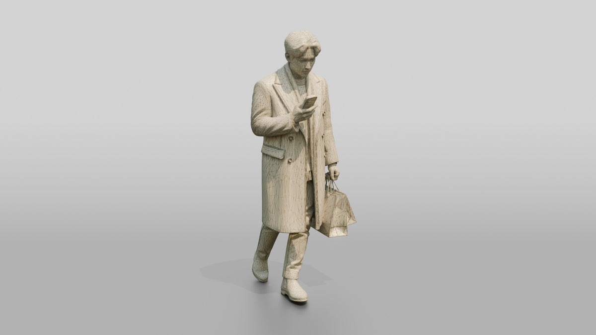 Man Checking Phone While Shopping - wireframe topology preview