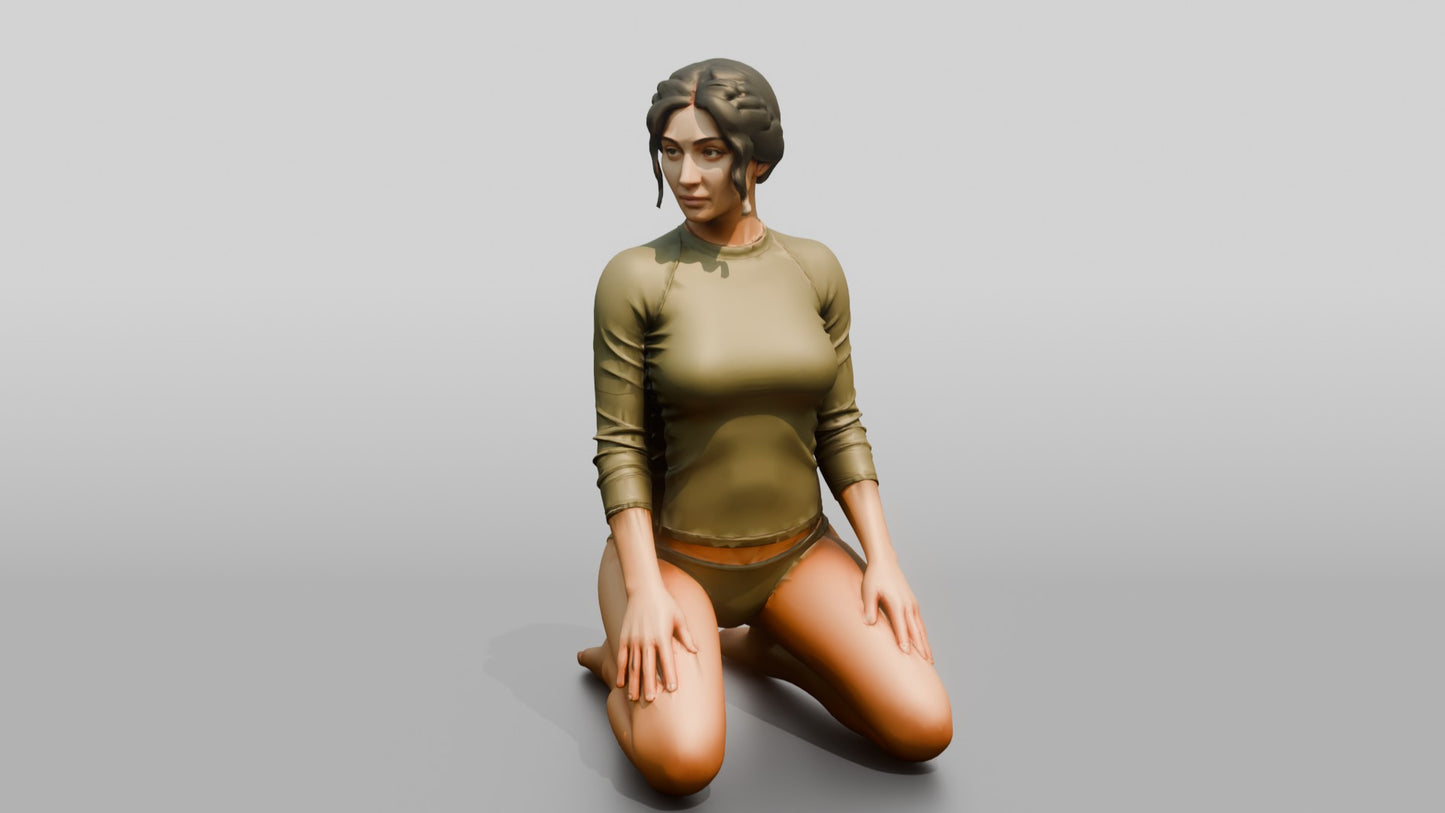 Woman in Olive Rash Guard Kneeling