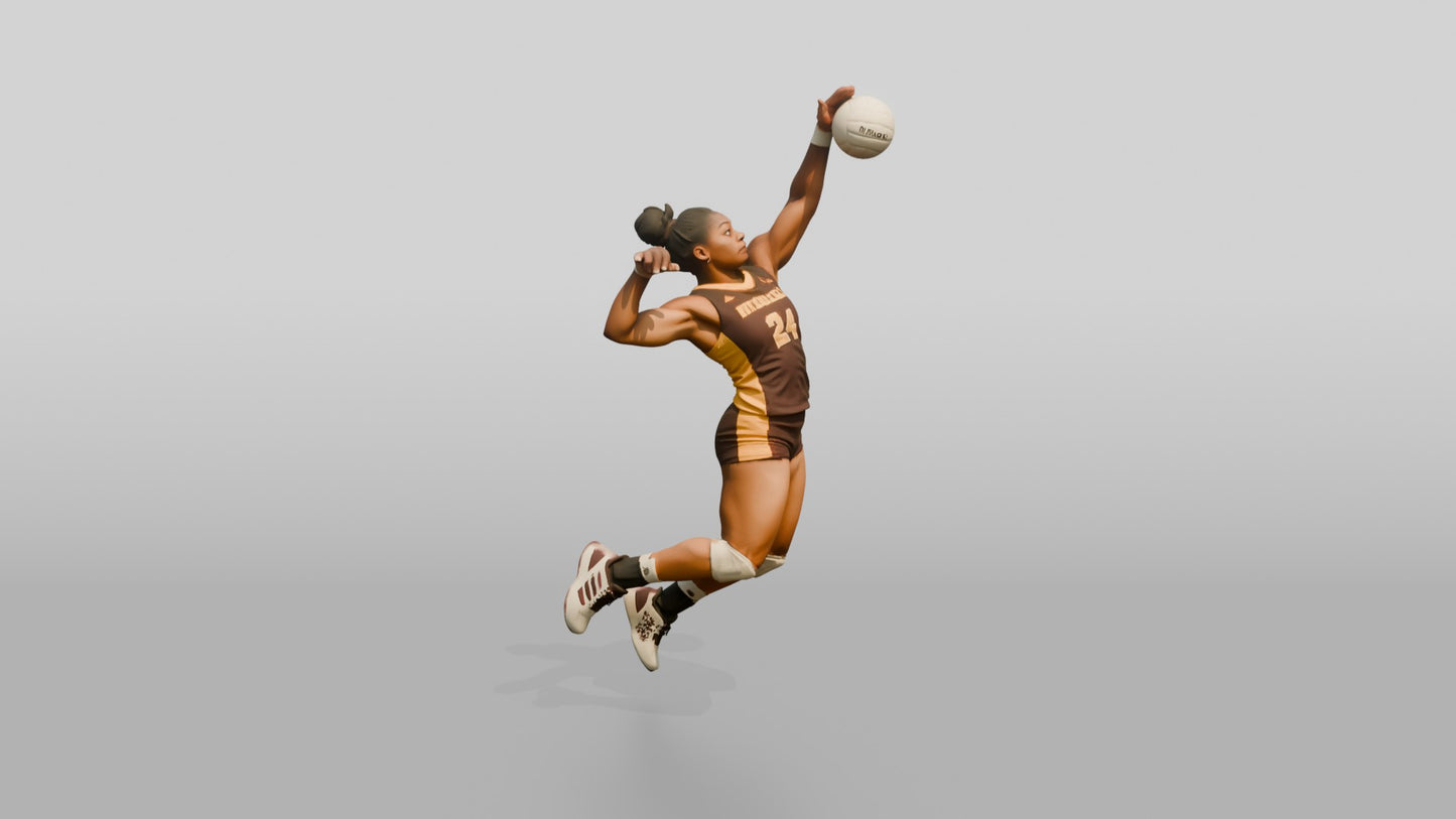 Black Female Volleyball Player in Maroon and Gold Jersey