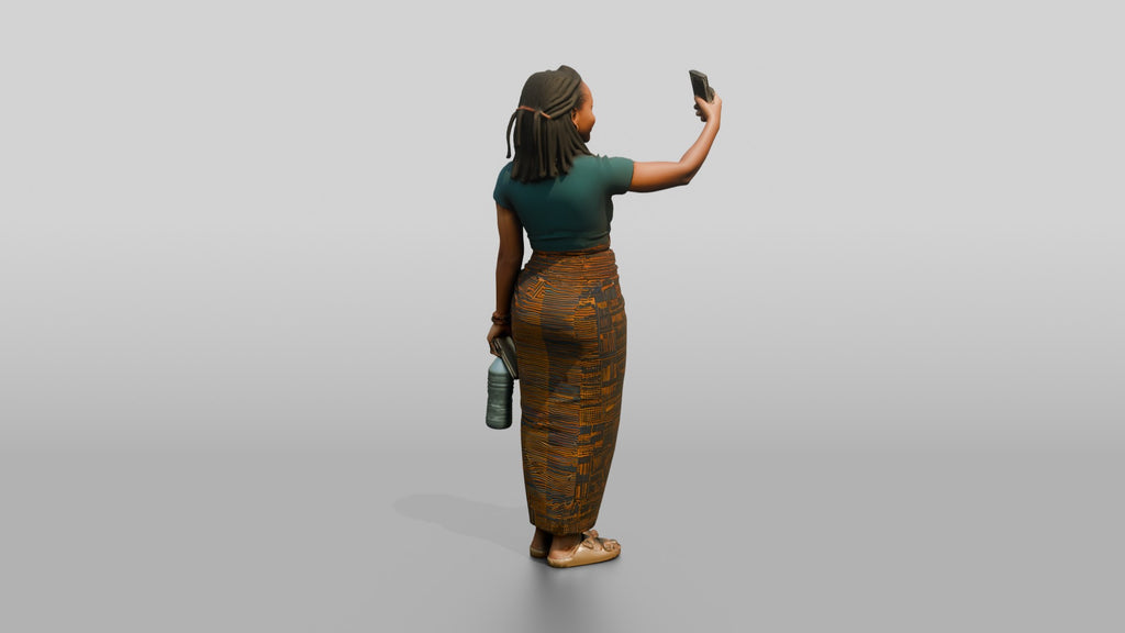 Young African Woman Taking a Selfie in a Wrap Skirt