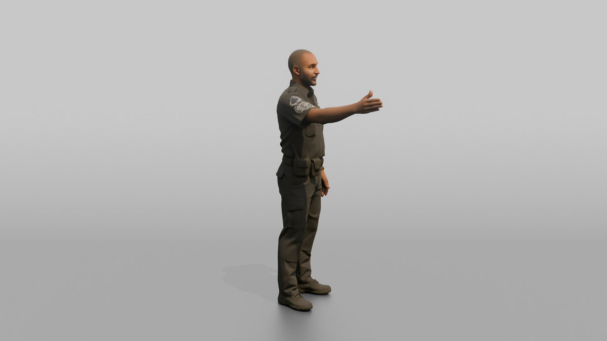 Door Staff Man Gesturing For A Guest To Step Forward - 3D character model, view 2