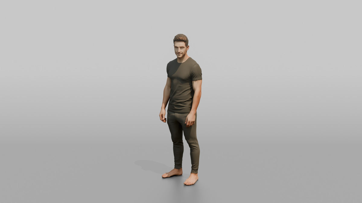 Fitness Influencer Man Standing Straight, Arms Relaxed At Sides - 3D character model, view 4