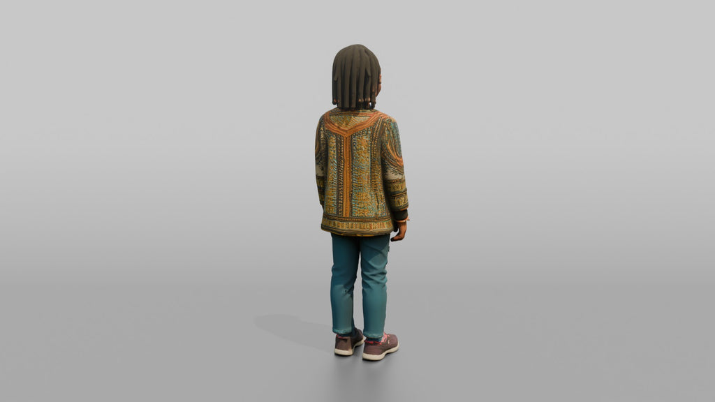 African Girl in Ankara Bomber Jacket and Jeans