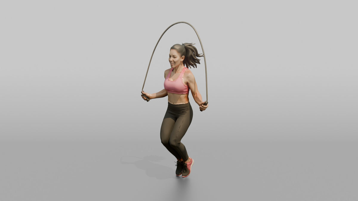 Cardio Athlete Woman Mid-jump With A Jump Rope - 3D character model, view 4