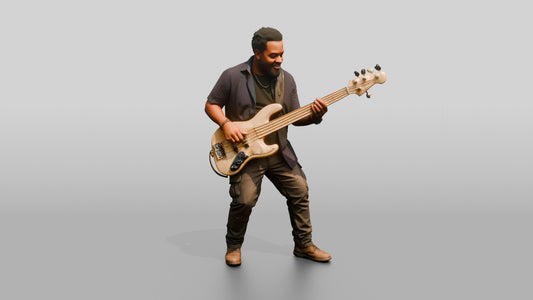 Funk Bassist Slapping Electric Bass - 3D character model, view 1