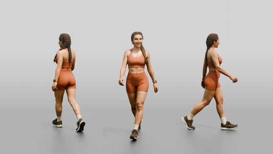Woman in Rust Orange Activewear Walking - 3D character model