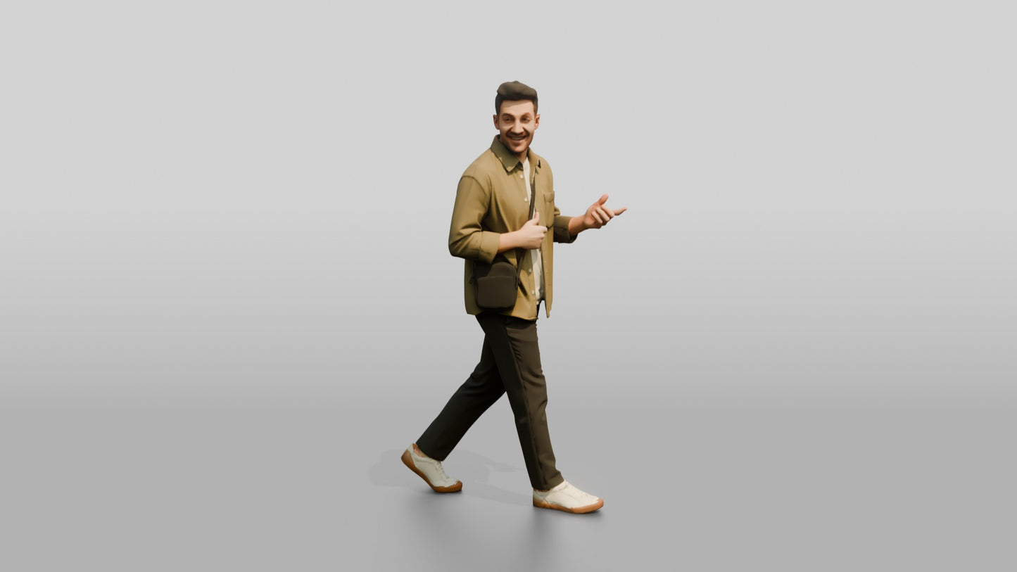 Man Walking and Laughing