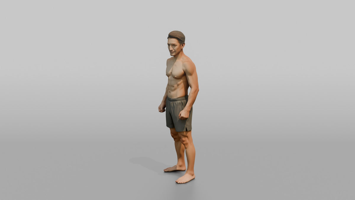 Physique Model Man Standing With Arms At Sides, Muscles Slightly Flexed - 3D character model, view 4