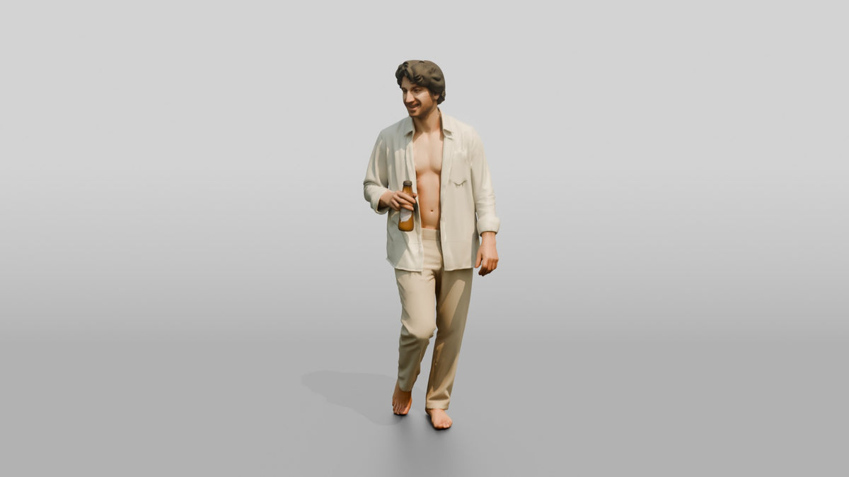 Man Holding a Beer in a White Shirt - 3D character model, view 4