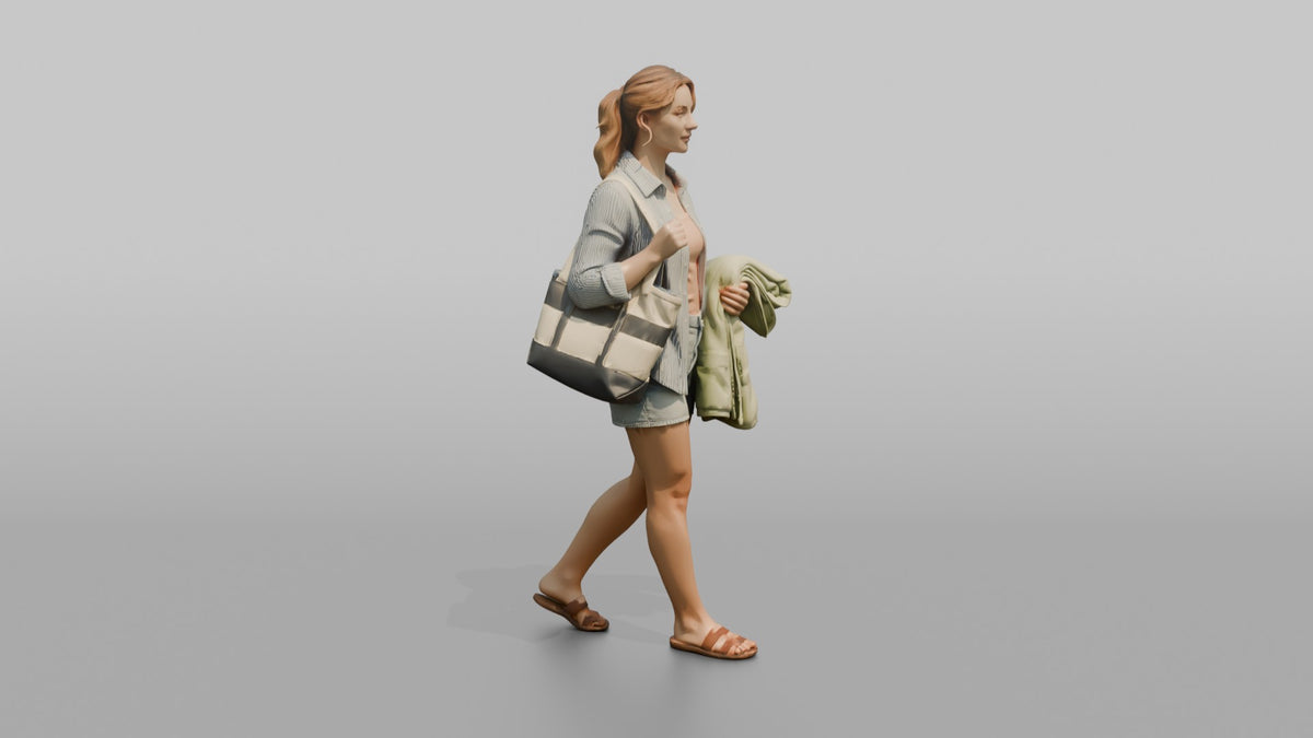 Mother Carrying A Beach Bag And A Folded Towel - 3D character model, view 2
