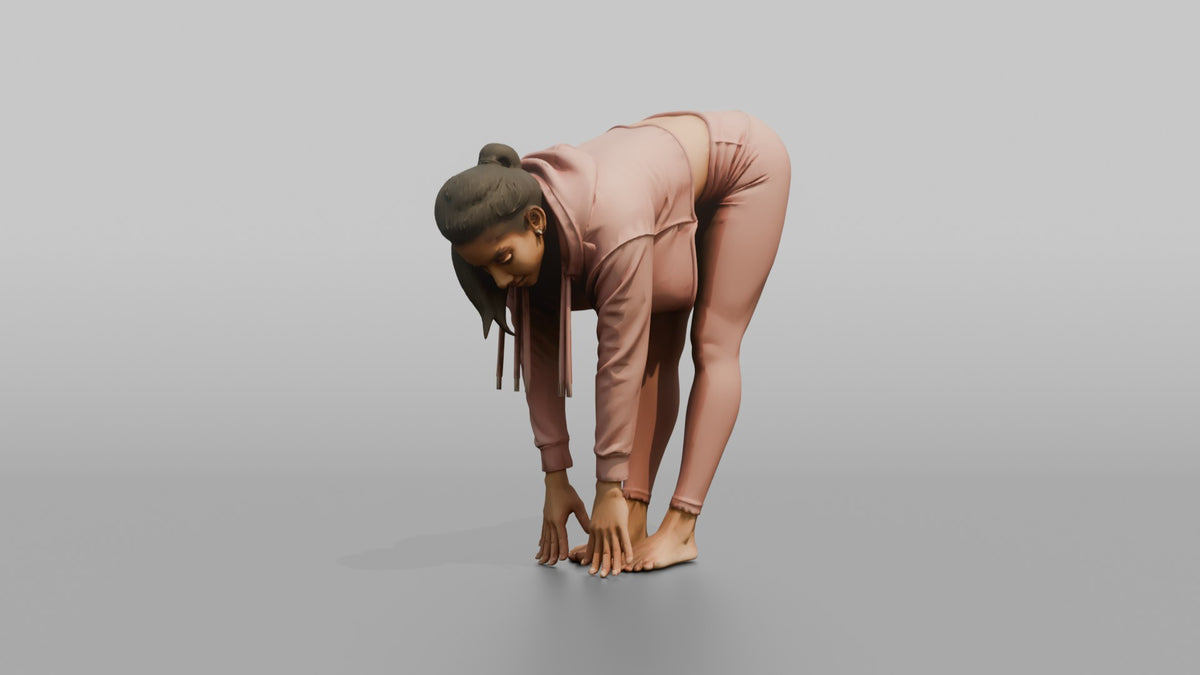 Fitness Influencer Woman Doing A Forward Fold Stretch - 3D character model, view 5