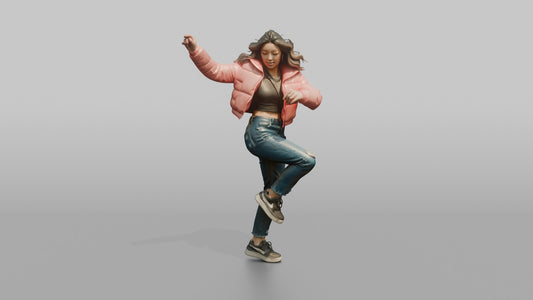 Patron Woman Wearing A Bright Cropped Puffer Jacket, Urban Dance Pose - 3D character model