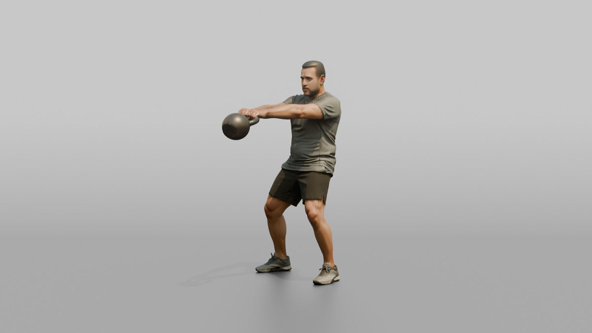 Weightlifter Man Performing A Kettlebell Swing - 3D character model, view 4
