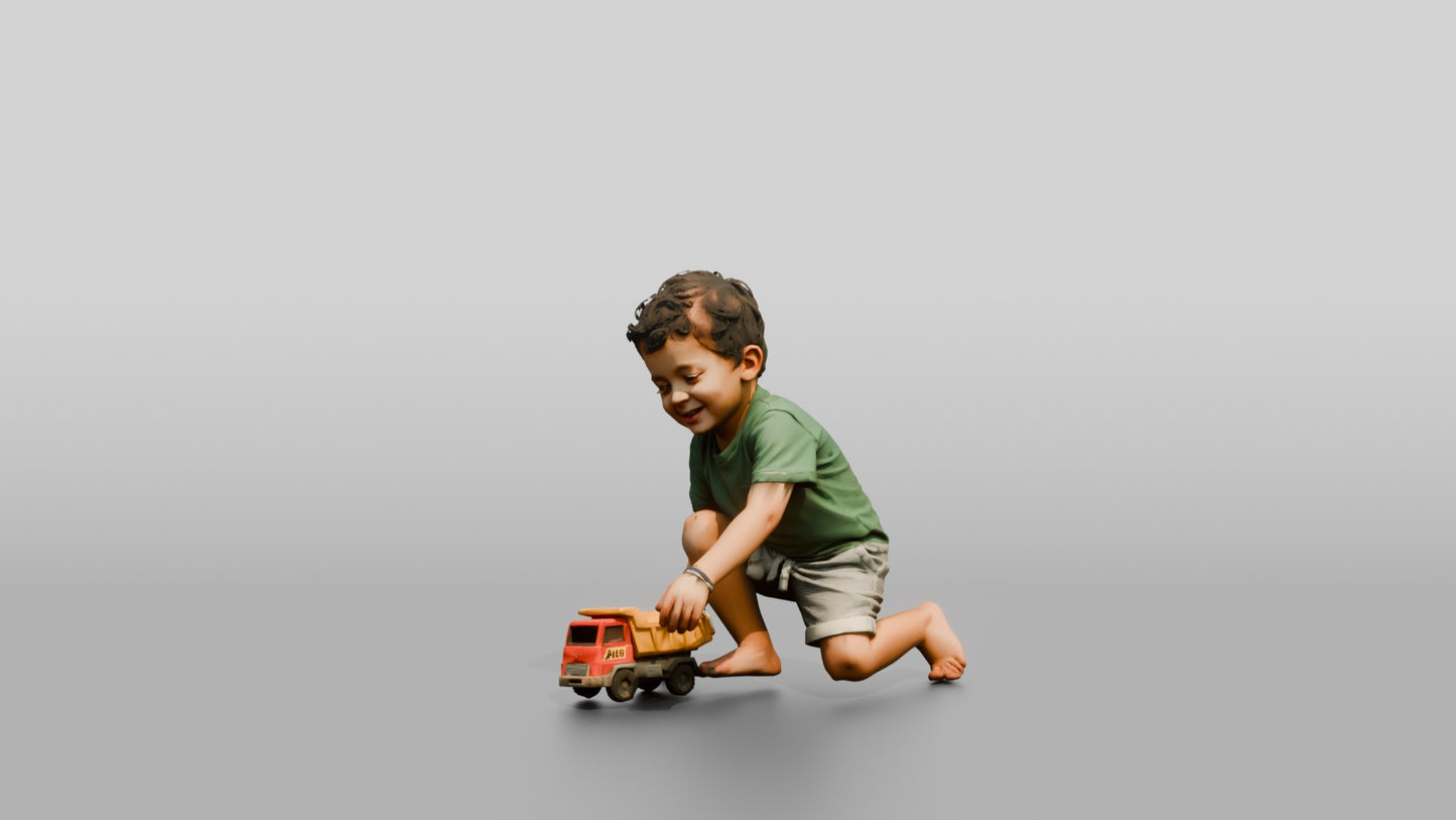 Toddler Greek Boy Pushing a Toy Truck