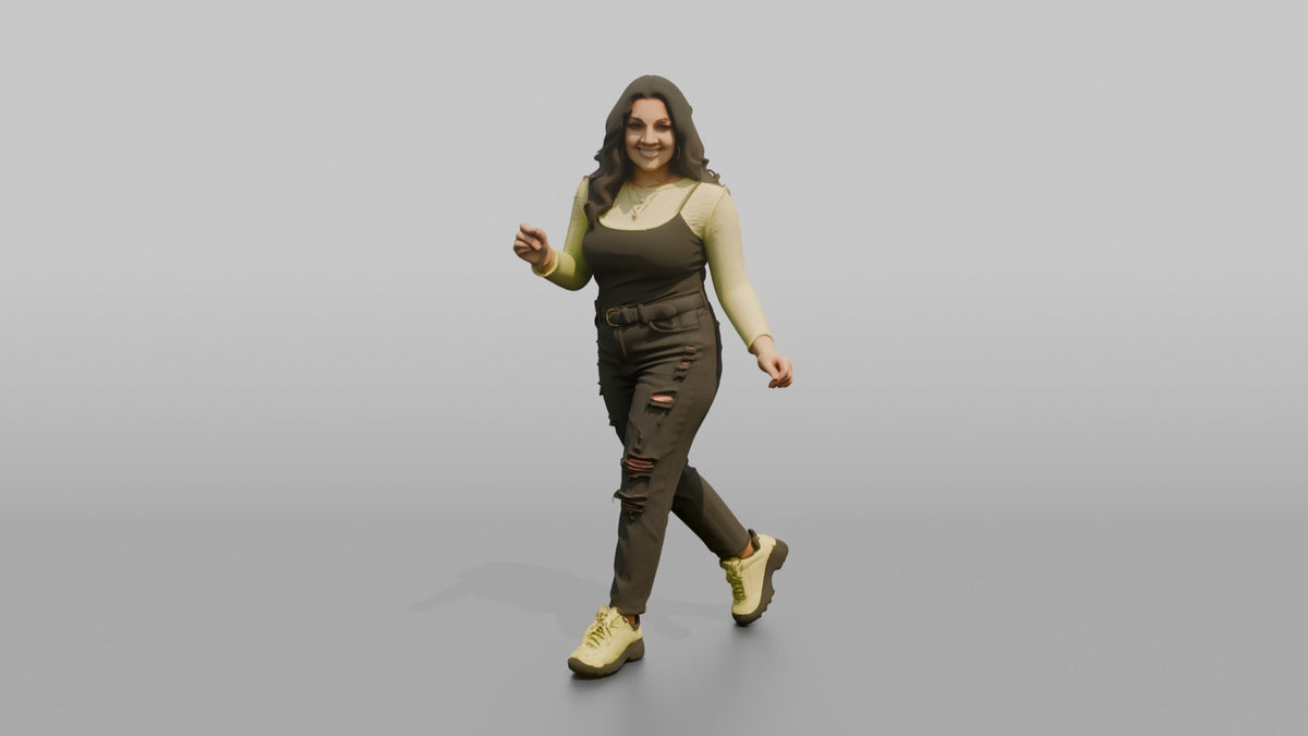 Patron Woman Wearing A Neon Mesh Top Layered Over A Tank, Energetic Stance - 3D character model, view 5