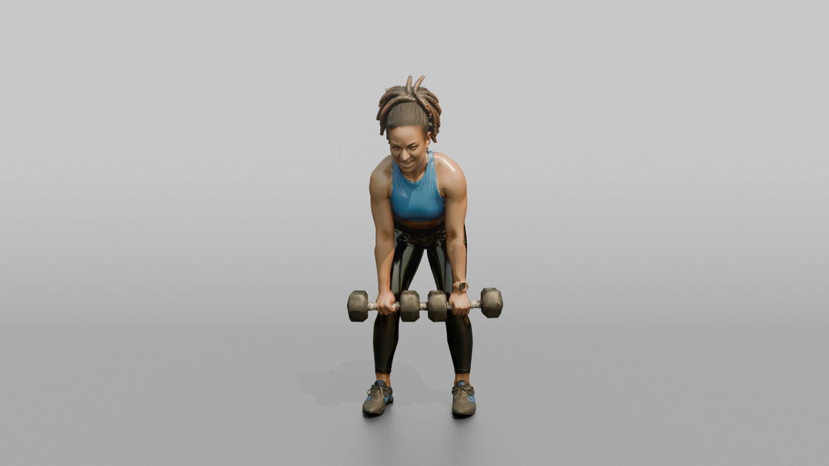Weightlifter Woman Mid-rep On A Dumbbell Deadlift - 3D character model, view 5
