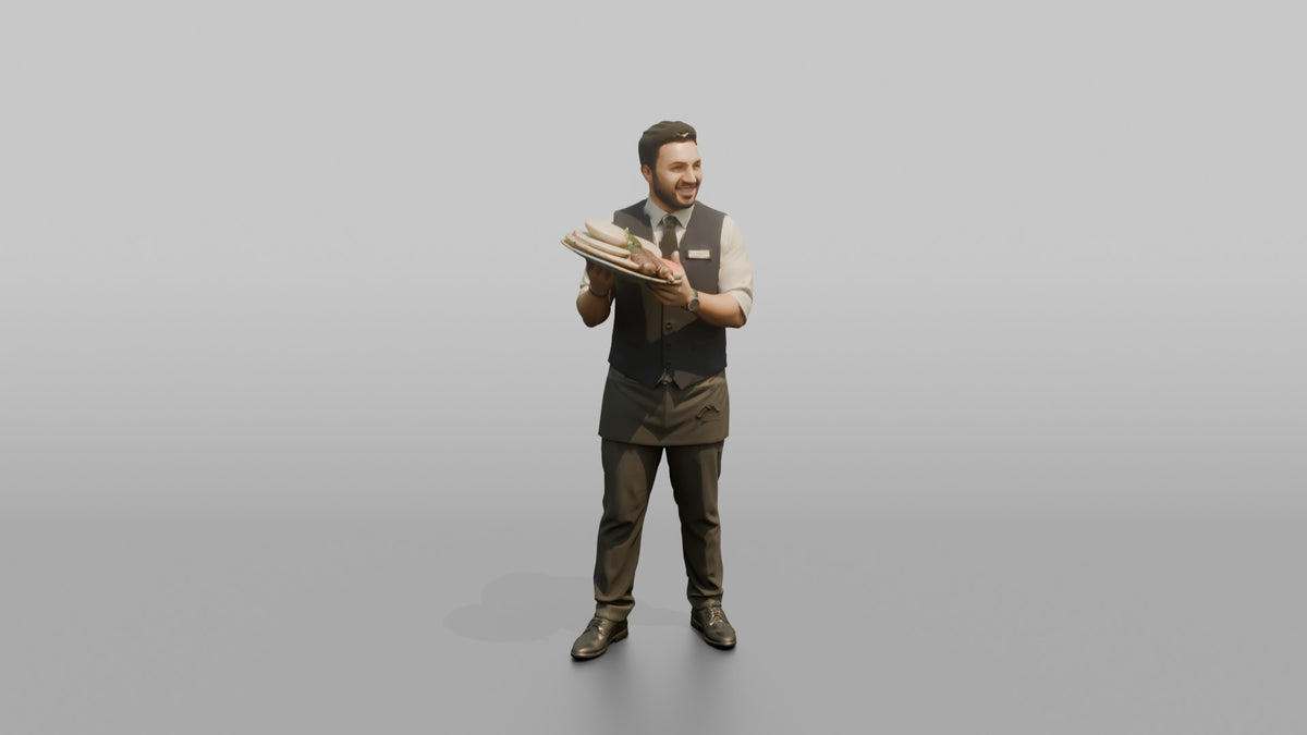Server Woman Presenting A Plate With A Flourish - 3D character model