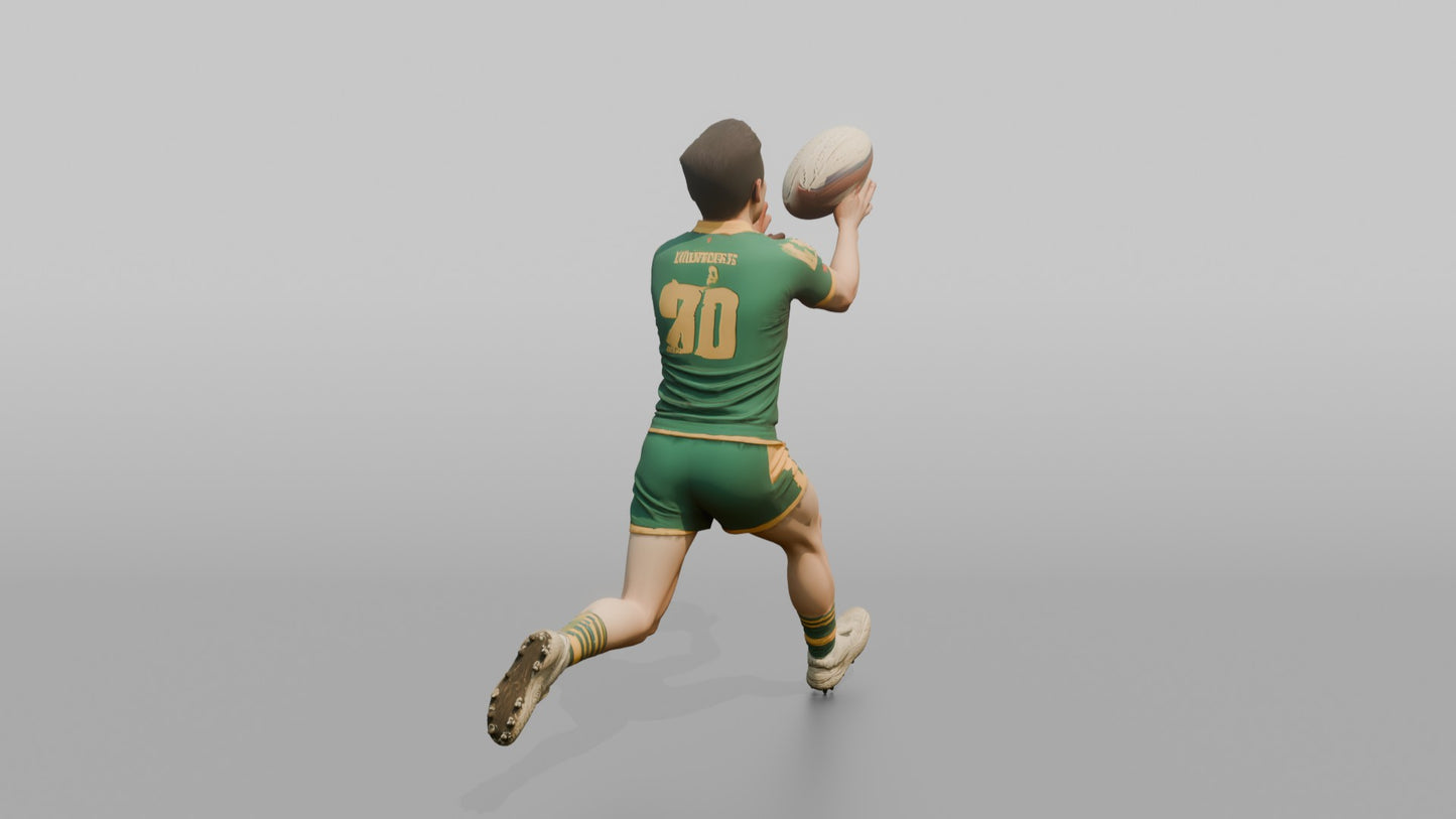 Rugby Back Catching a High Spiral Pass
