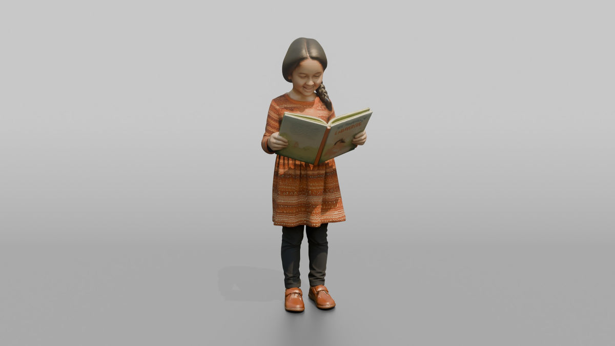 Daughter Holding A Picture Book Open With Both Hands - 3D character model, view 5