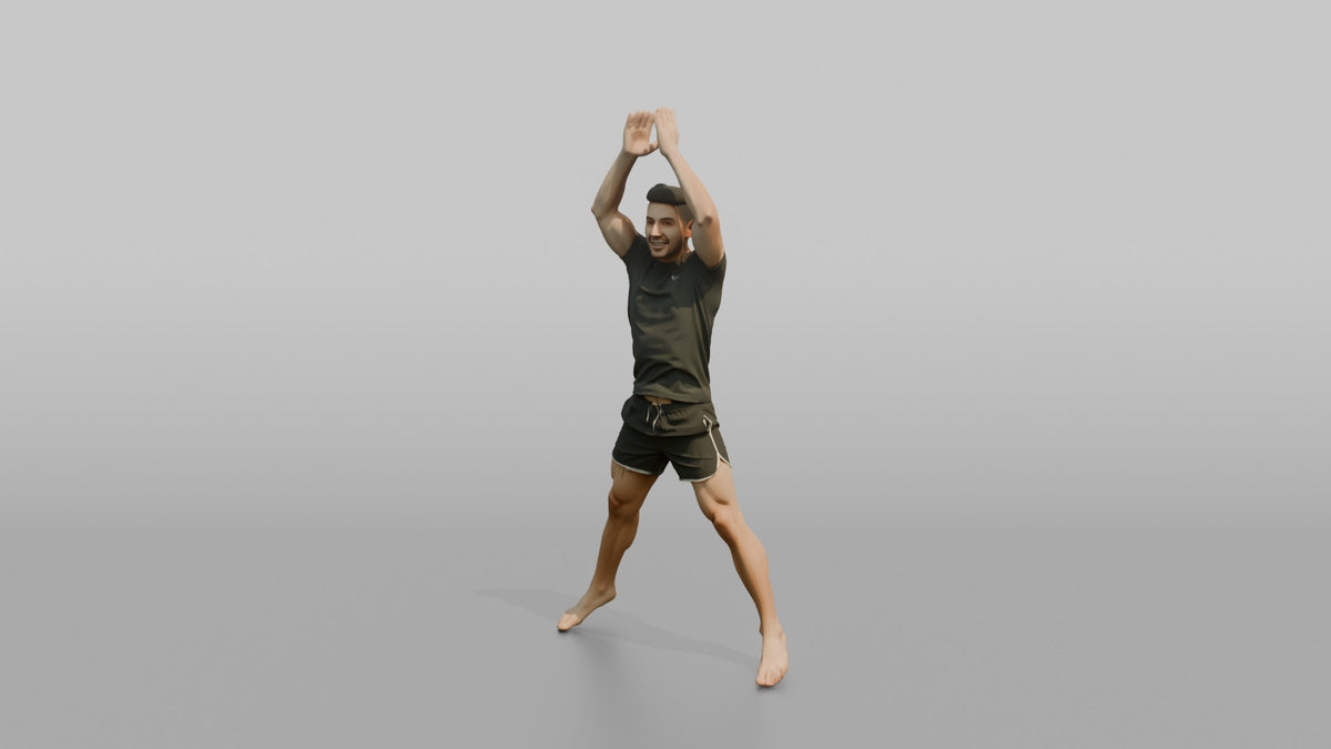 Fitness Influencer Man Mid Jumping-jack, Arms Overhead - 3D character model, view 4