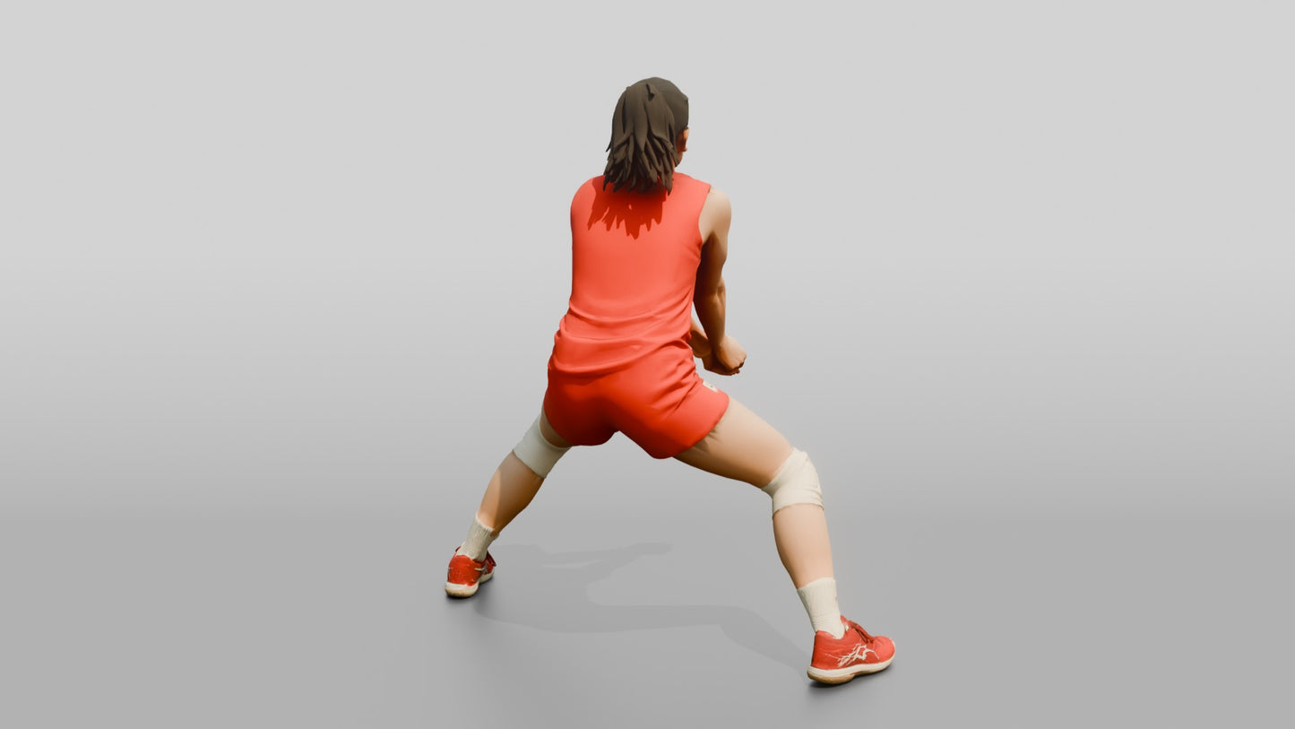 East Asian Female Volleyball Player in Red Jersey