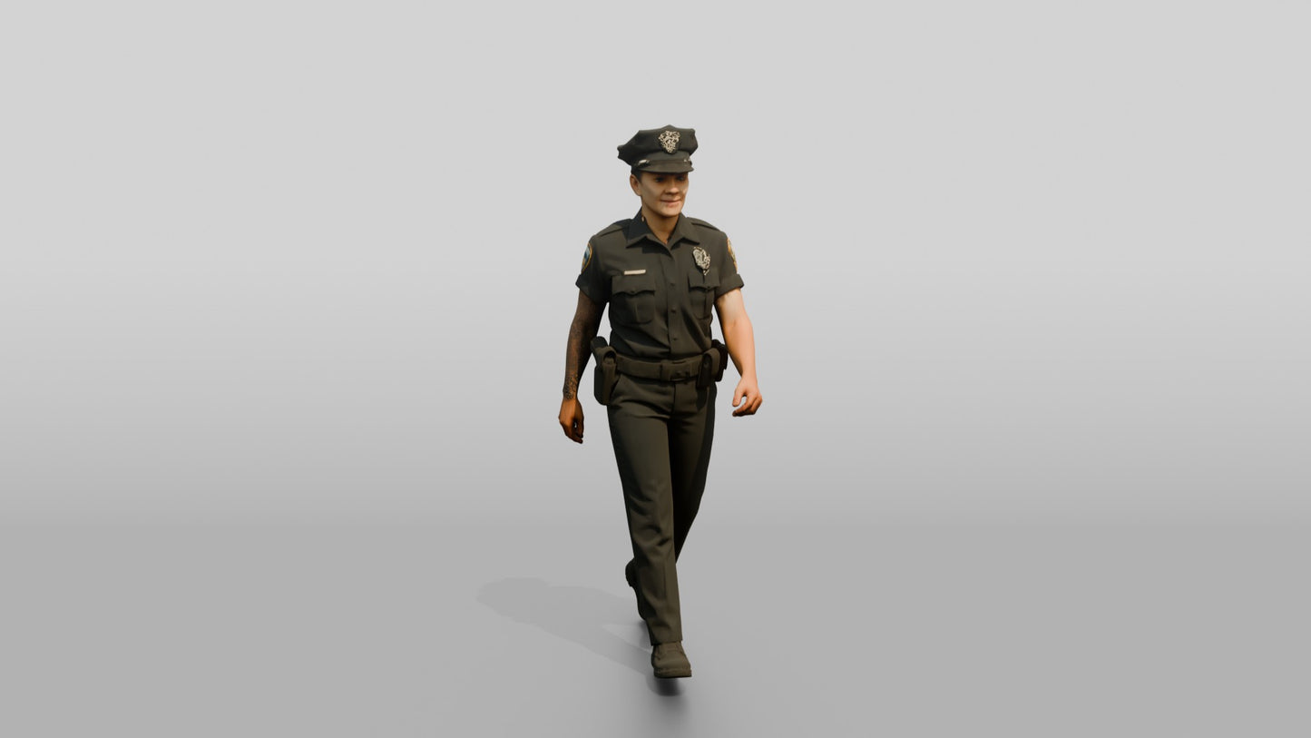 Tattooed Female Police Officer on Patrol