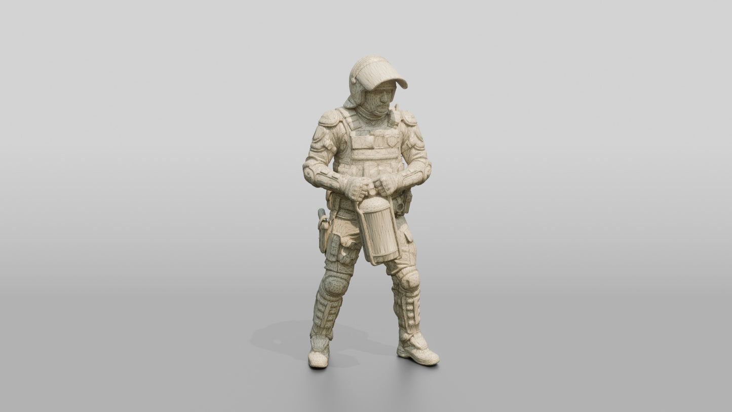 Riot Police Officer Standing with Weapon