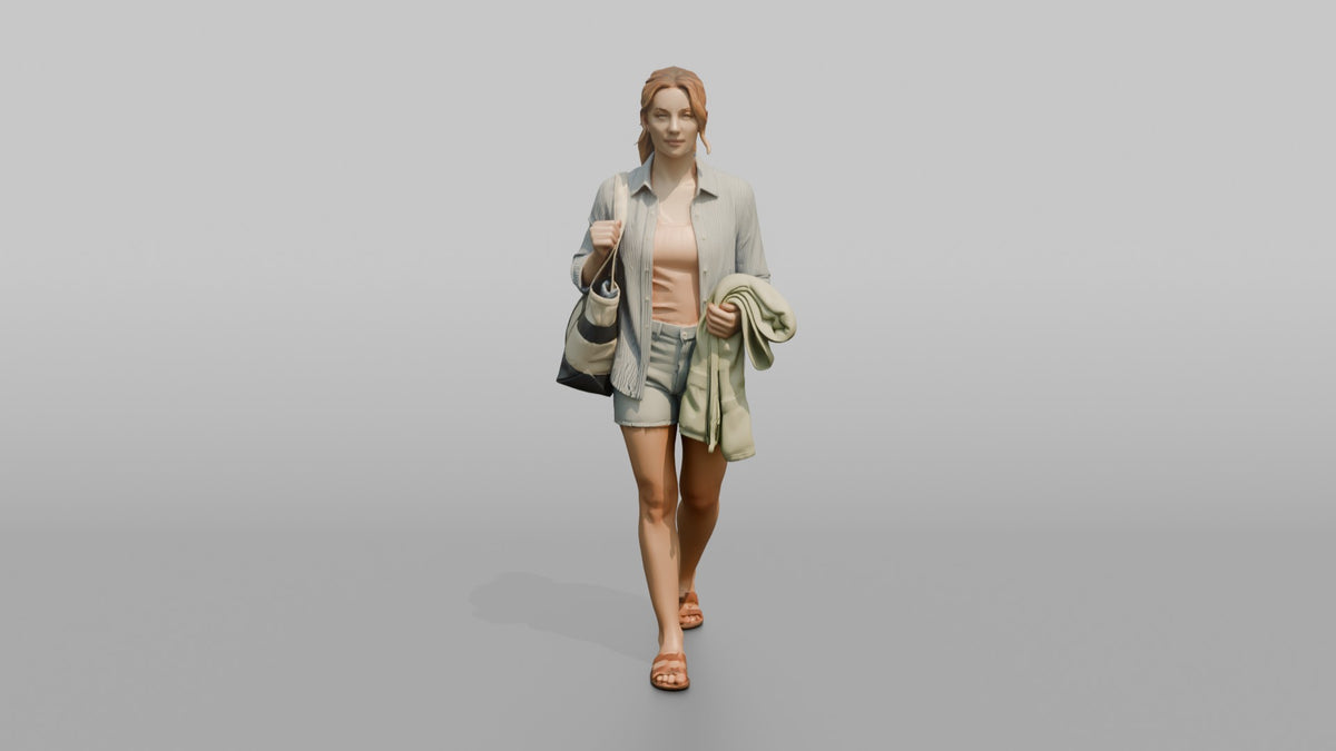 Mother Carrying A Beach Bag And A Folded Towel - 3D character model, view 5