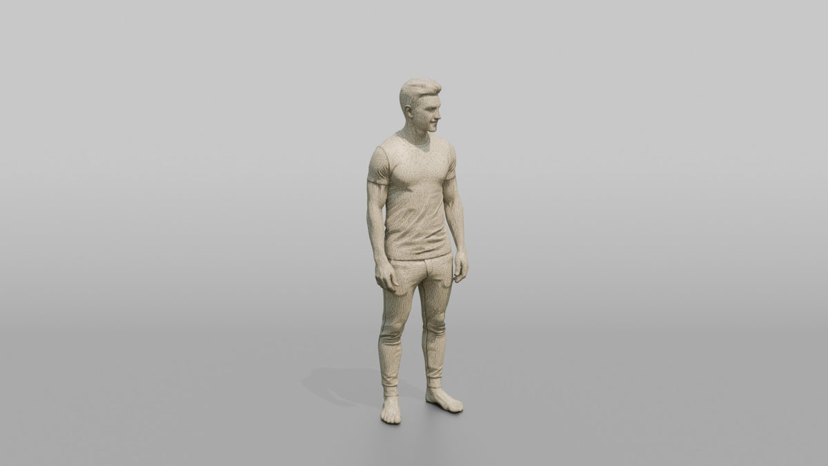 Fitness Influencer Man Standing Straight, Arms Relaxed At Sides - wireframe topology preview