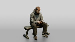 Man Sitting on Fitness Bench - 3D character model, view 1