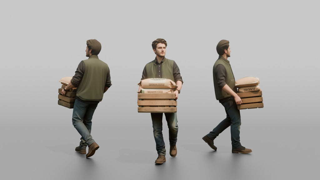 Farmer Carrying Crate Of Animal Feed Bags