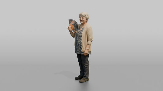 Grandmother Holding A Fan, Gently Fanning Herself - 3D character model