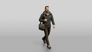 Middle Eastern Man Walking Briskly in Rain Jacket - 3D character model, view 1
