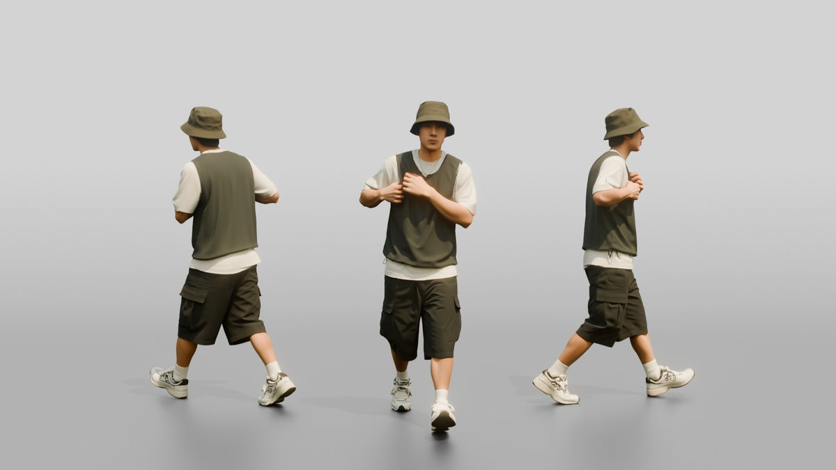 Man Adjusting Sleeveless Rashguard Vest - 3D character model