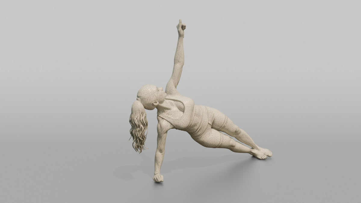 Fitness Influencer Woman Holding A Side Plank - wireframe topology preview
