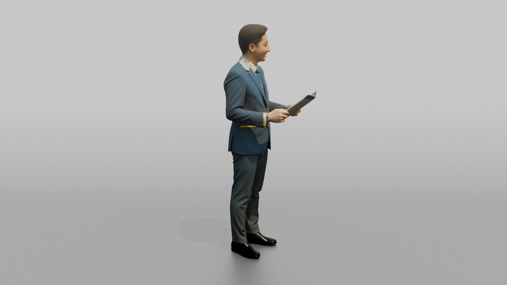 Caucasian Flight Attendant Rolling a Suitcase