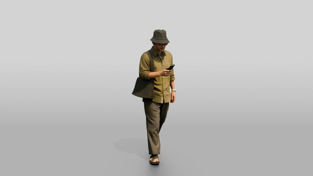 Man Checking Phone in Linen Shirt