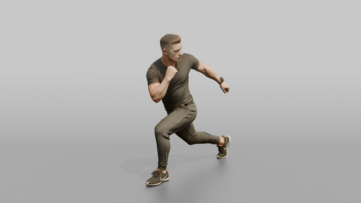 Fitness Influencer Man Mid Lunge, Twisting Slightly - 3D character model