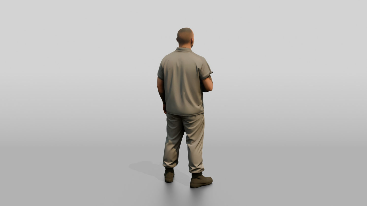 White Male Prisoner in a Grey Uniform