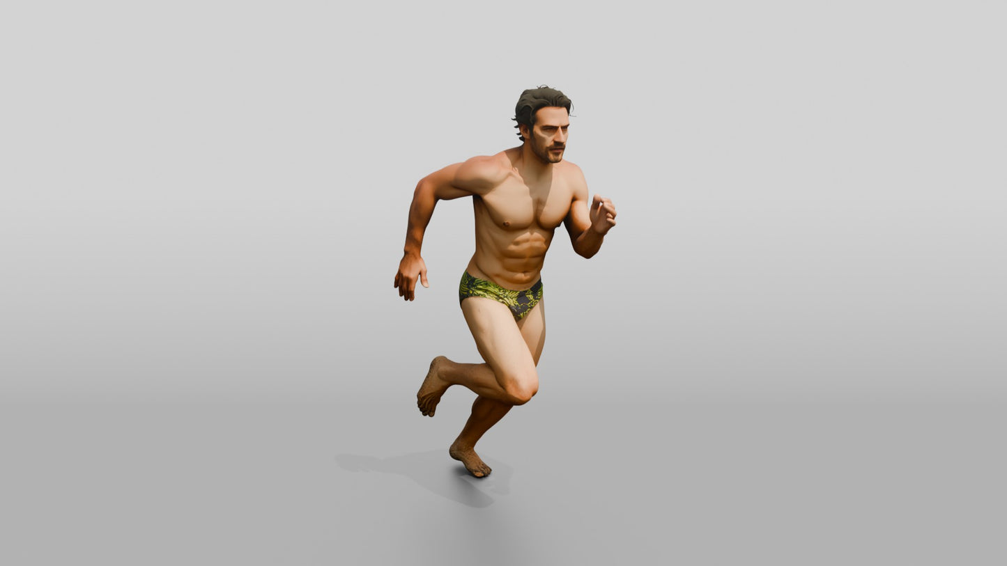 Mestizo Man Running Dynamically on the Beach