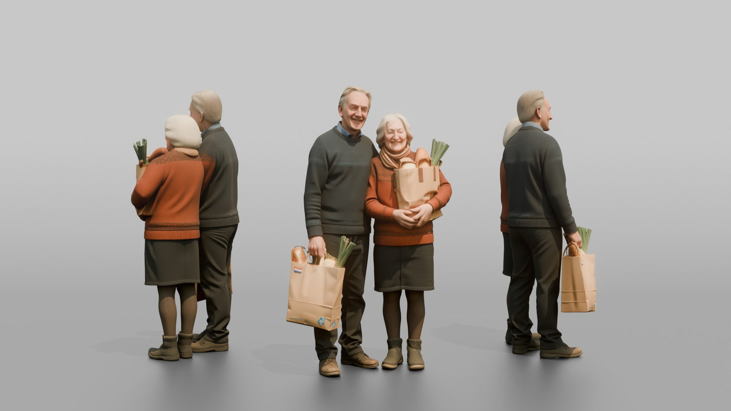 Elderly Couple Standing Together with Grocery Bags
