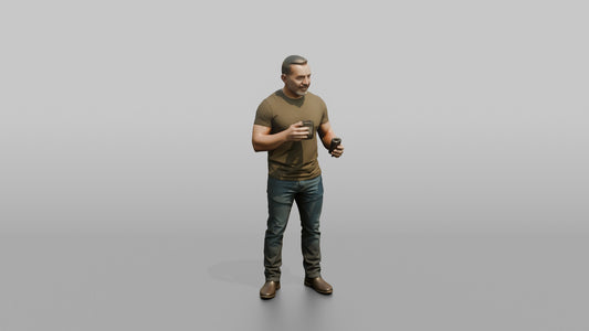 Father Holding A Coffee Mug In One Hand And A Phone In The Other - 3D character model