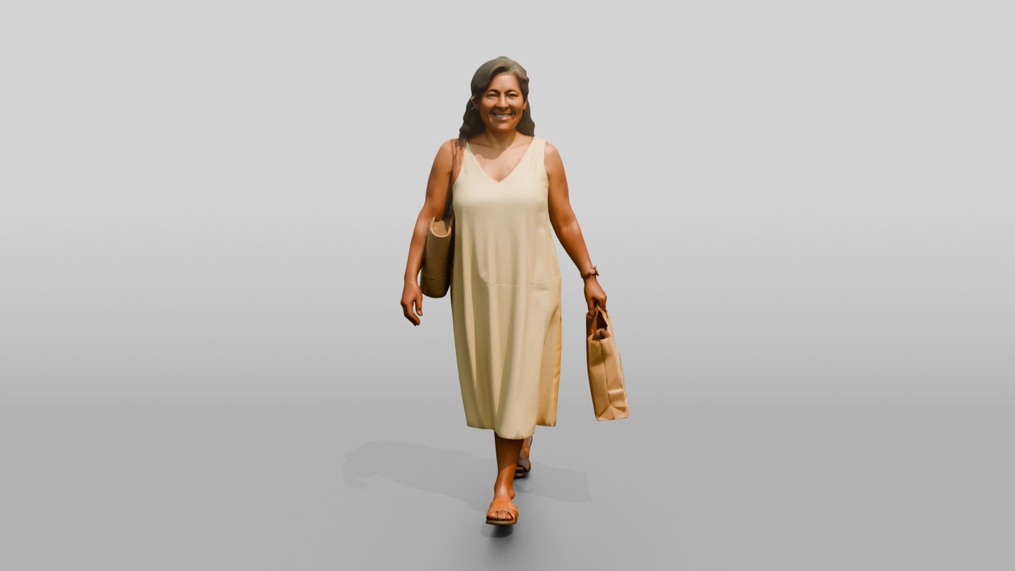 Curvy Middle-Aged Italian Woman Holding a Paper Shopping Bag
