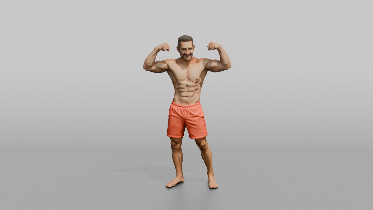 Physique Model Man Flexing Both Biceps In A Confident Double-bicep Pose - 3D character model, view 5