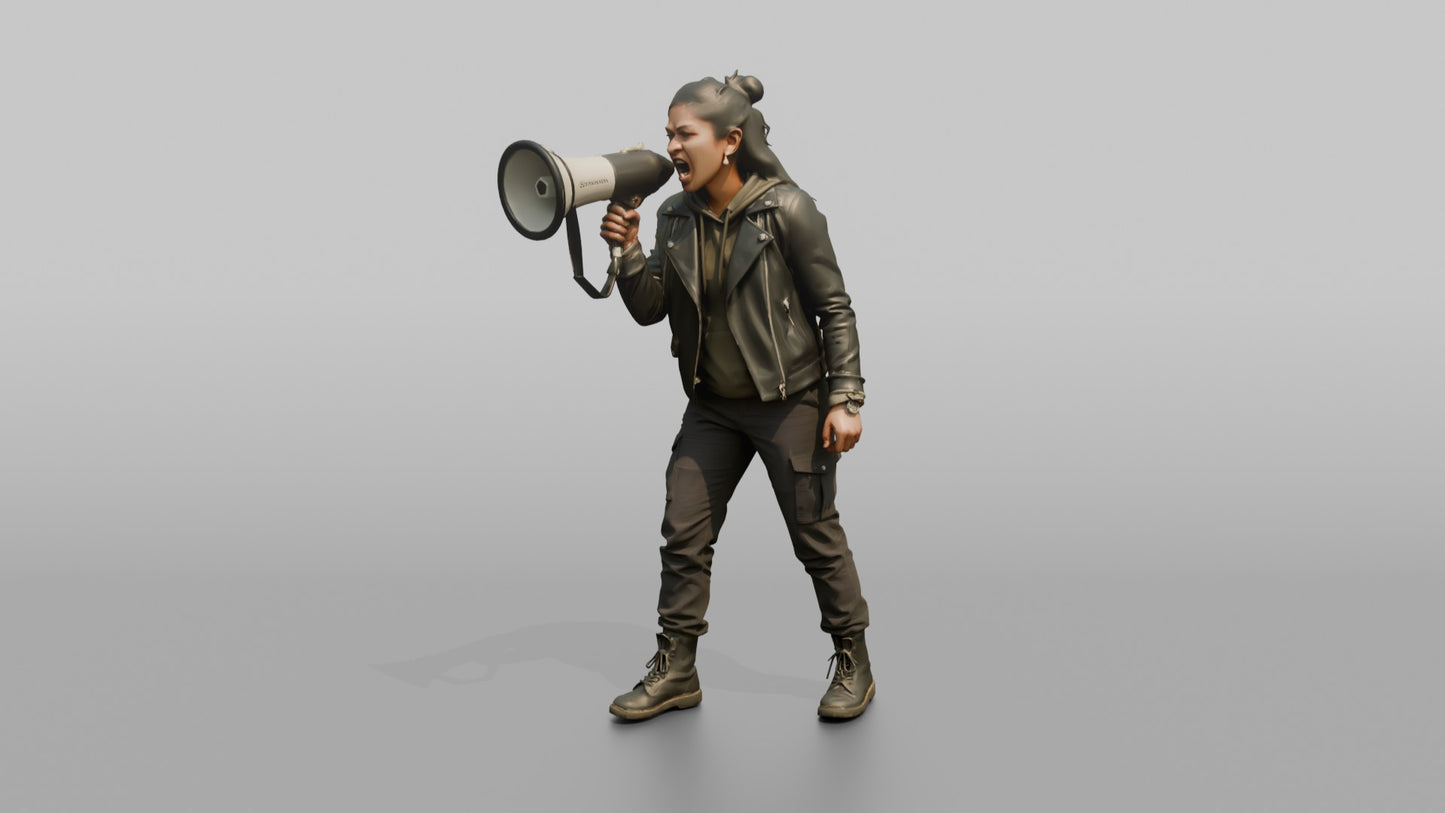 Protester Woman Shouting Through a Megaphone