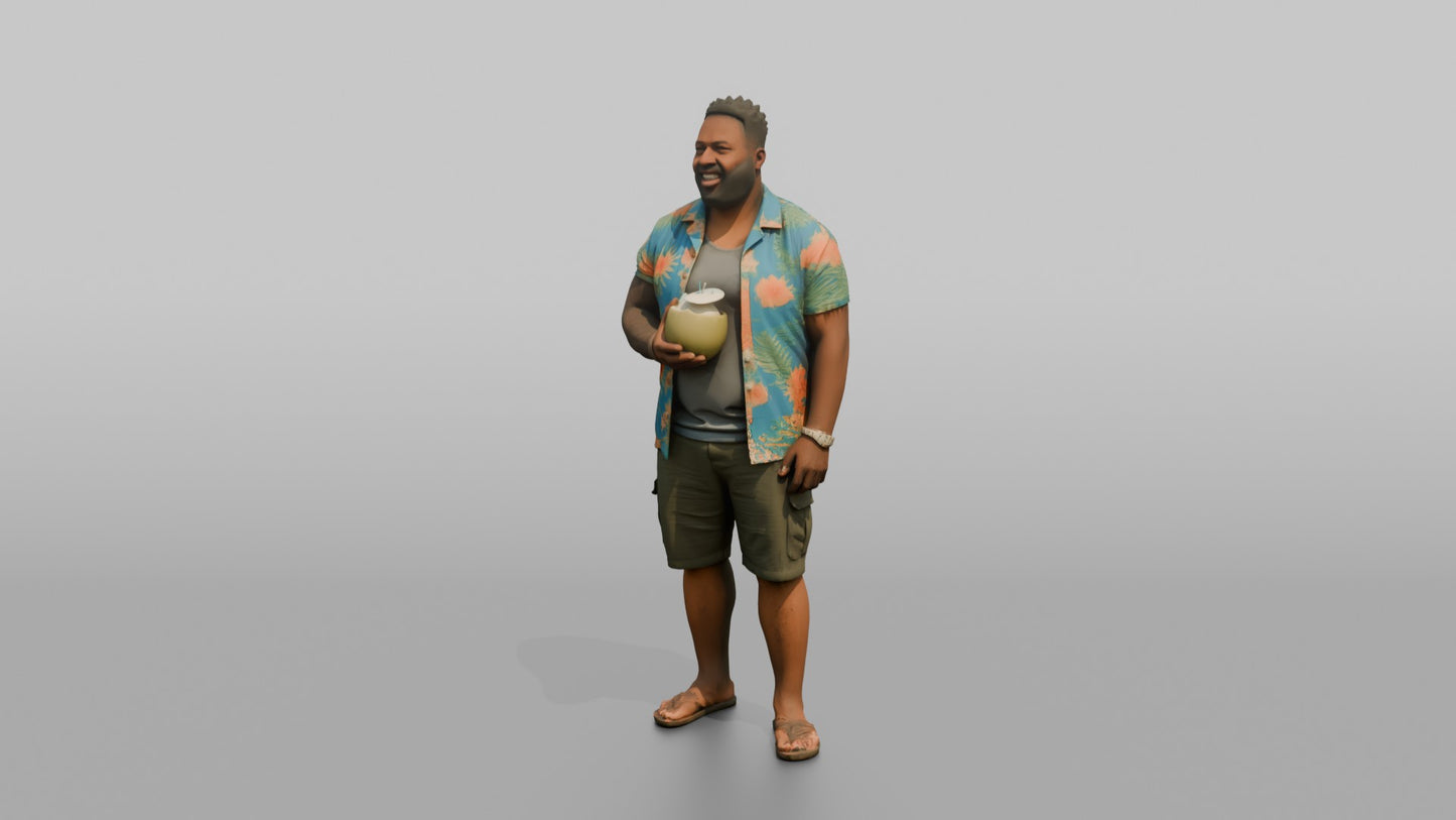 Vacationer Wearing Open Hawaiian Shirt