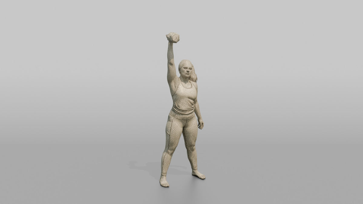 Weightlifter Woman Pressing A Dumbbell Overhead - wireframe topology preview