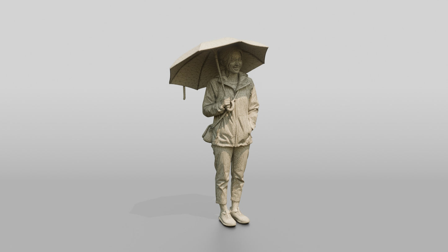 Southeast Asian Woman in White Rain Jacket