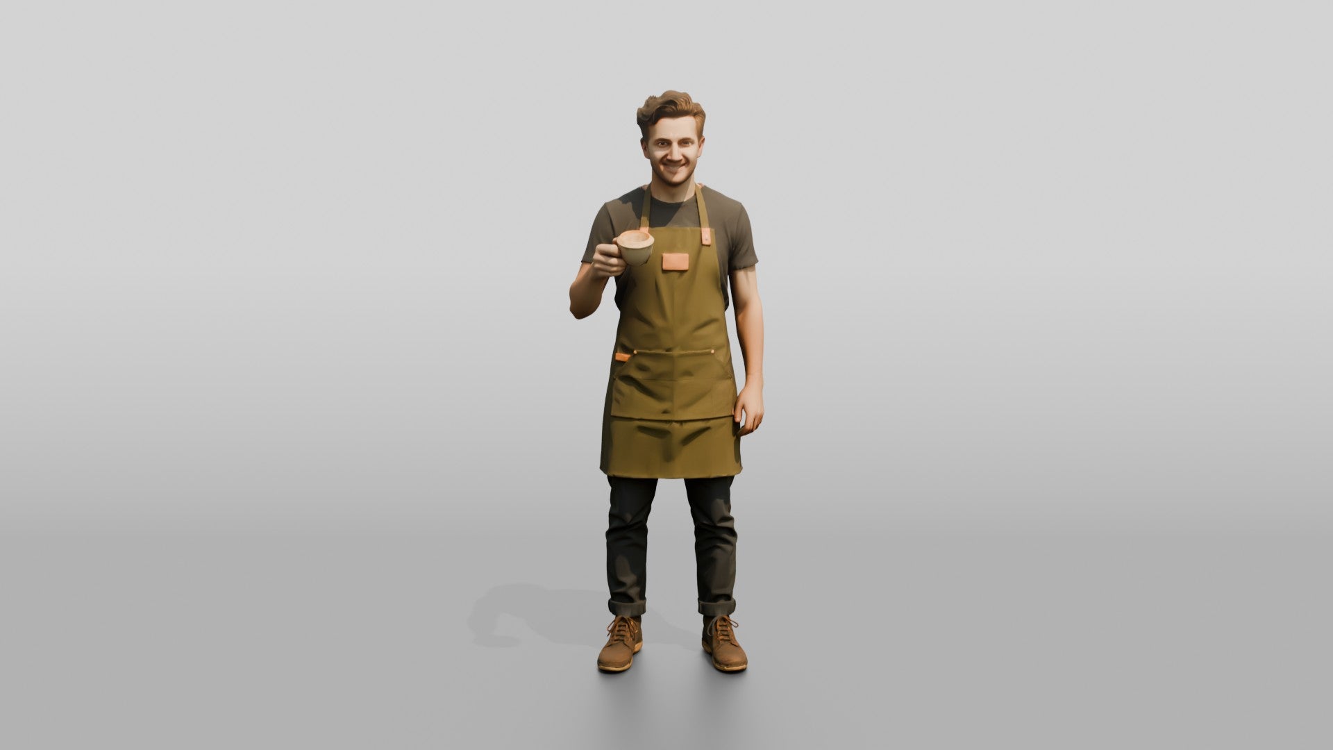 Young Man Barista Creating Latte Art