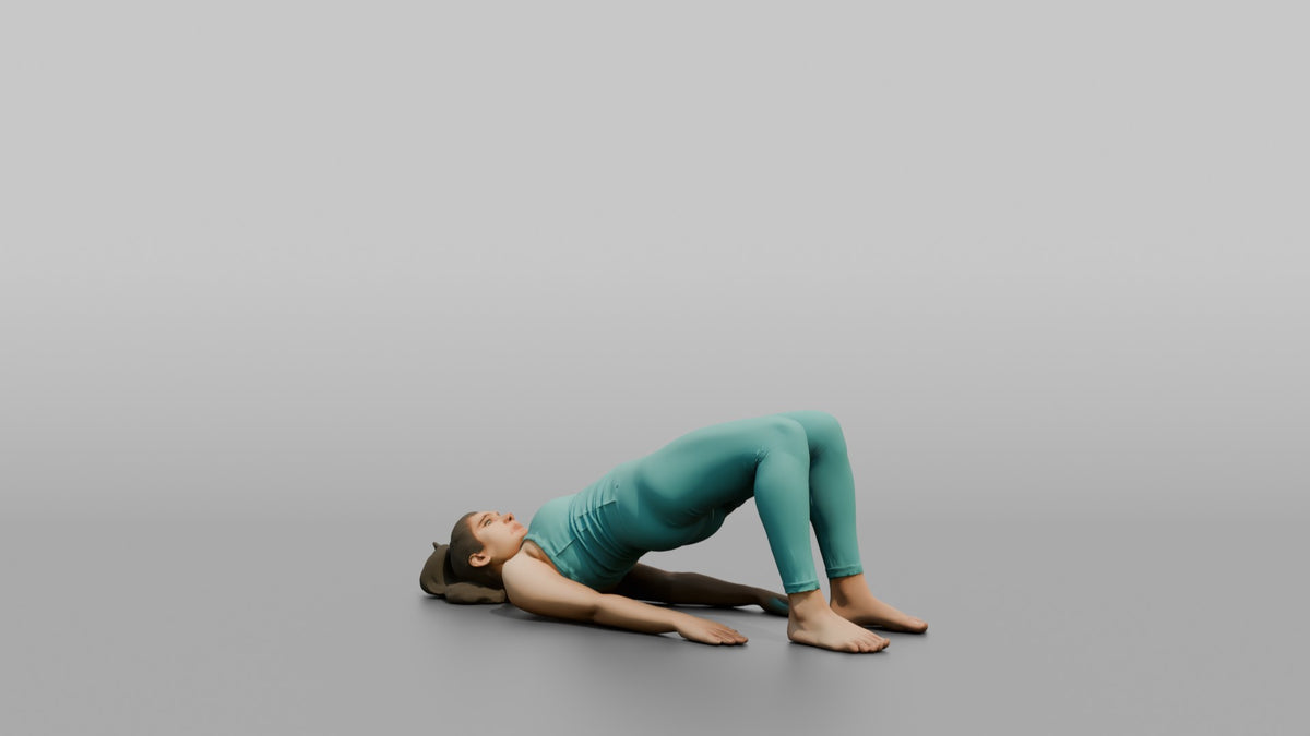 Bodyweight Athlete Woman At The Top Of A Glute Bridge - 3D character model, view 3
